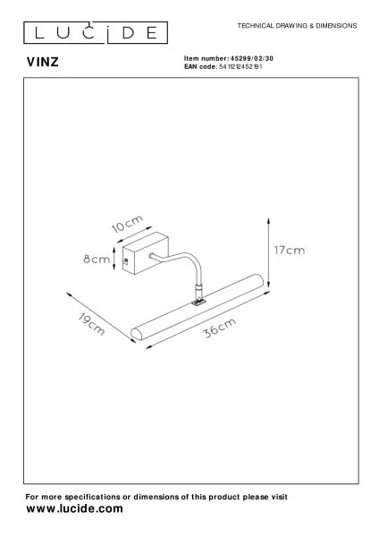 Lucide VINZ - Schilderijverlichting - 2xG9 - Zwart - technisch